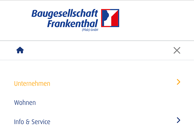 Seiten-Menü mit Wort und Pfeil orange